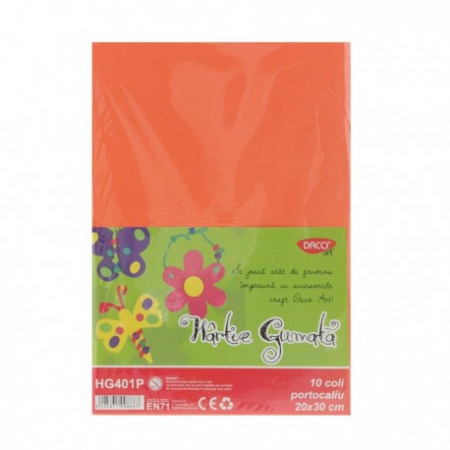 Hartie gumata - Hartie Gumata Hg401P 20X30 Cm 10Coli Portocaliu Daco