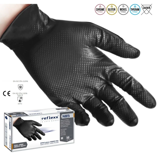 Manusi - Manusi nitril groase, negre, pentru domenii tehnice, rezistente, texturate, cu aderenta ridicata, 0.15-0.20mm grosime, 50 buc/cutie