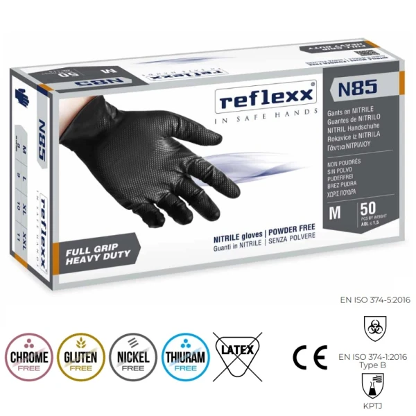 Manusi nitril groase, negre, pentru domenii tehnice, rezistente, texturate, cu aderenta ridicata, 0.15-0.20mm grosime, 50 buc/cutie [2]