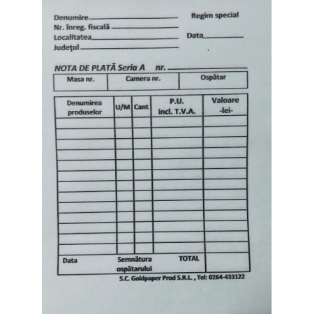Tipizate - Nota Plata Autocopiativ 2Exemplare