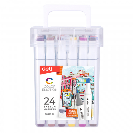 Markere - Set 24 Markere Sketching Varf Dublu 1Mm/7Mm Cut Plastic Deli