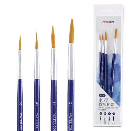 Pensule, Acuarele, Tempera, Guase - Set 4 Pensule (Nr 3,5,7,9) Deli