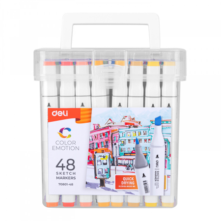 Markere - Set 48 Markere Sketching Varf Dublu 1Mm/7Mm Cut Plastic Deli