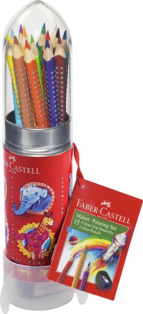 Creioane colorate - Set Cadou Racheta 15 Creioane Colorate Grip + Ascutitoare  Faber