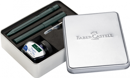 Stilouri - Set Cadou Stilou + Pix + Cerneala + Convertor Grip 2011 Verde Inchis Faber-Castell