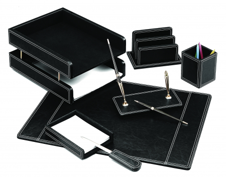 Mape de birou. Seturi de birou - Set De Birou Din Piele Negru 7 Piese