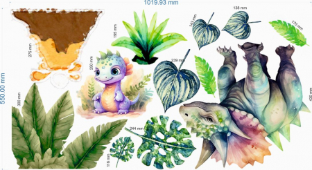 Stickere decorative perete din autocolant textil repozitionabil model  dinozauri [3]