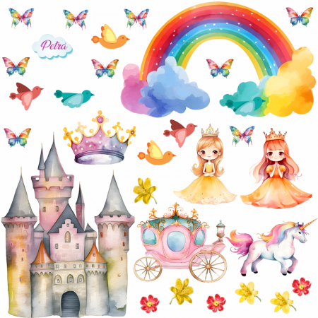 Stickere decorative perete din autocolant textil repozitionabil printese, castel, unicorn [1]