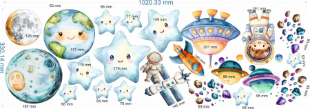 Stickere decorative perete din autocolant textil repozitionabil – Spatiu, Planete, Univers, Astronaut, Stele [1]