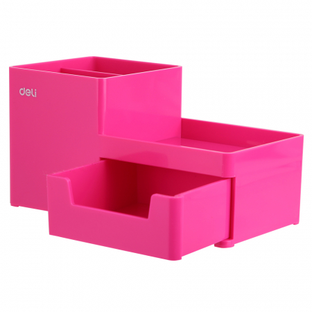 Suporturi pentru accesorii - Suport Birou 3 Compart+Sertar Roz Deli