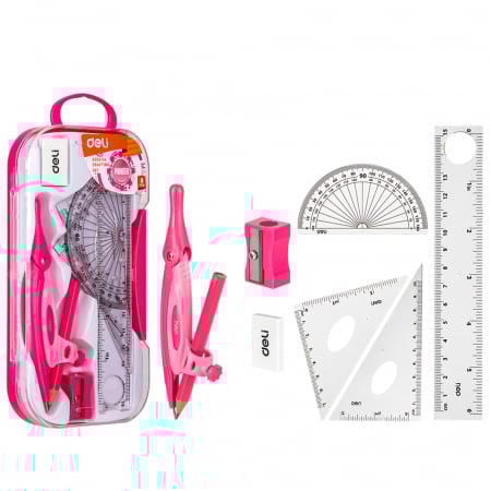 Seturi geometrie - Trusa Geometrie 7 Piese Cutie Plastic Deli