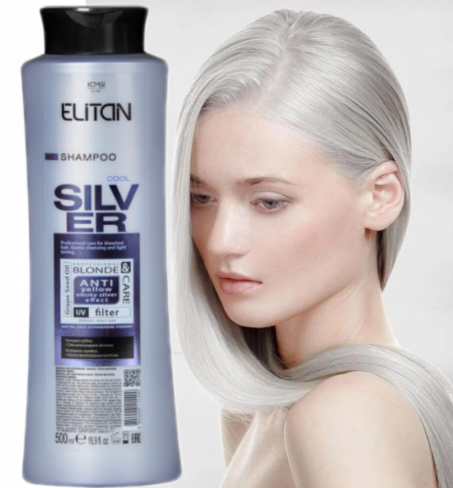 Sampon pentru par blond ELITAN  - ANTI Galben (efect argintiu fumuriu), 500 ml [1]