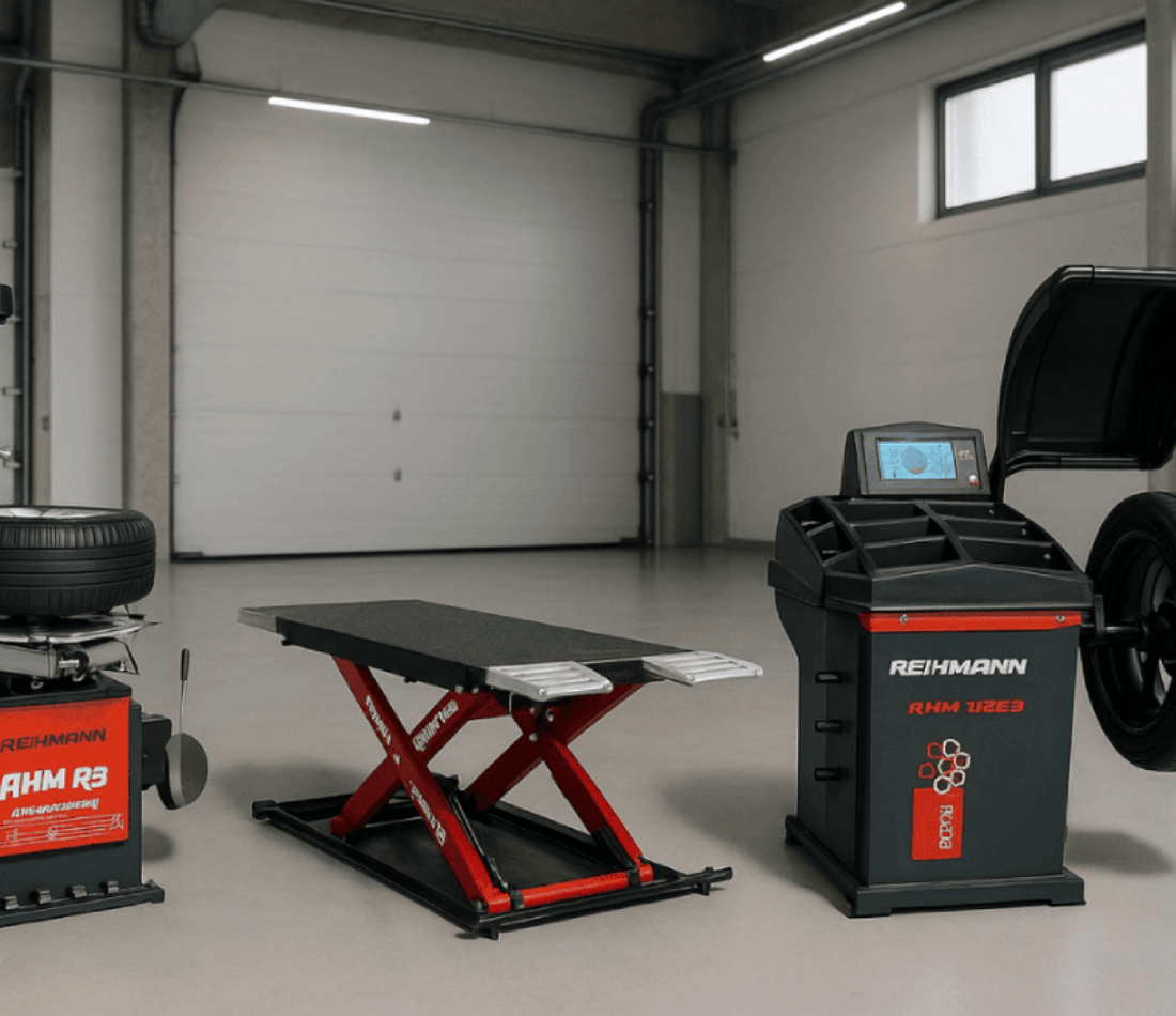 REIHMANN-Pachet vulcanizare complet si profesional 2" compus din dejantat+echilibrat+elevator foarfeca