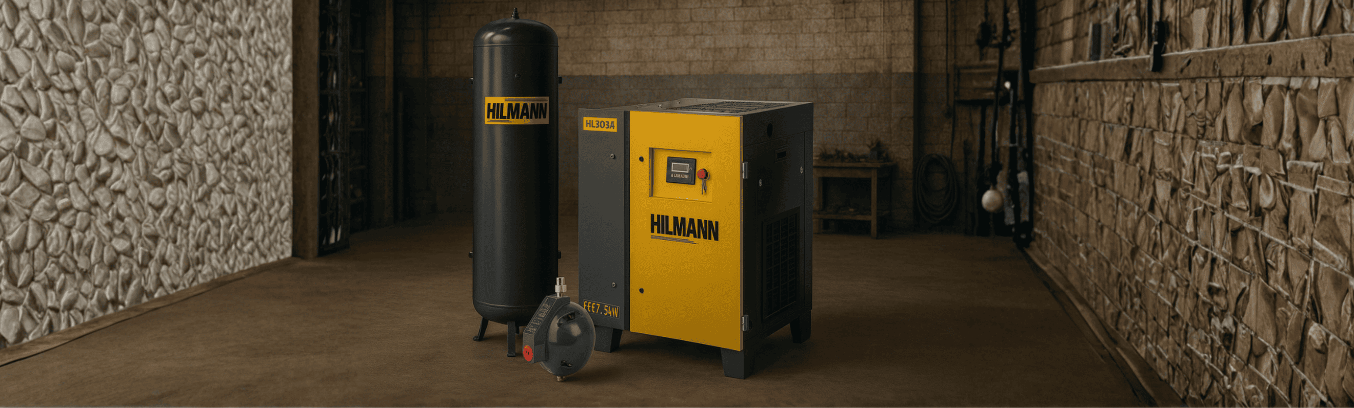 Hilmann-Pachet compresor de aer cu surub 7.5kw - 10 bar, butelie de aer 500 L si valva automata eliminare condens