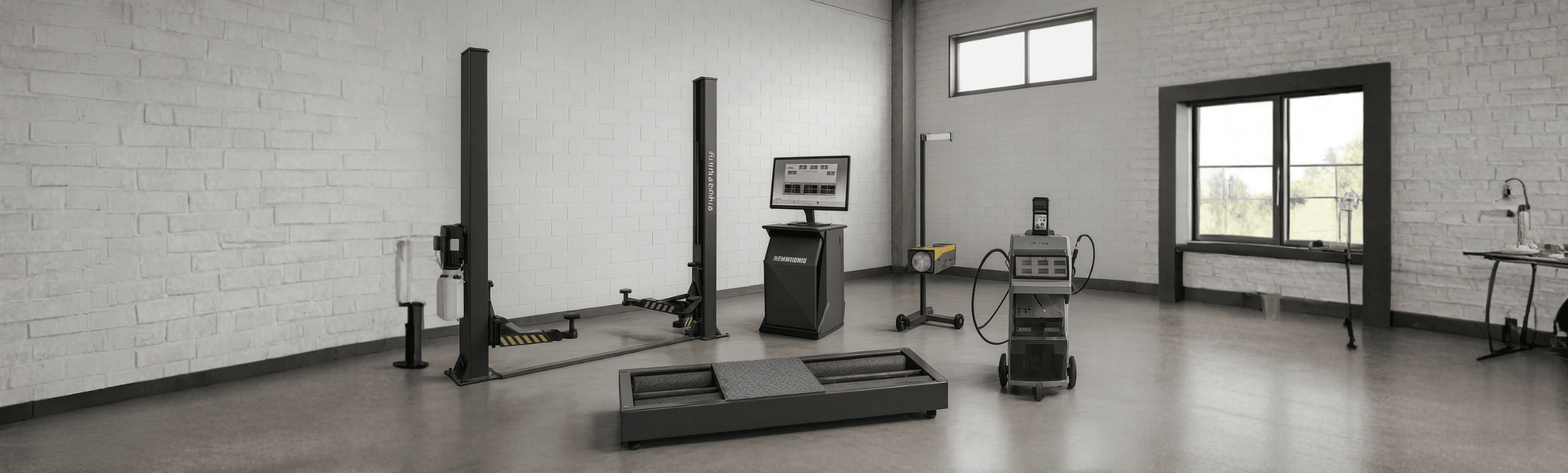 REIHMANN-Statie de inspectie pentru autoturisme Pachet 2 - BASIC, stand frana+aparat reglat faruri+analizor/opacimetru+exhaustor+elevator 2 coloane