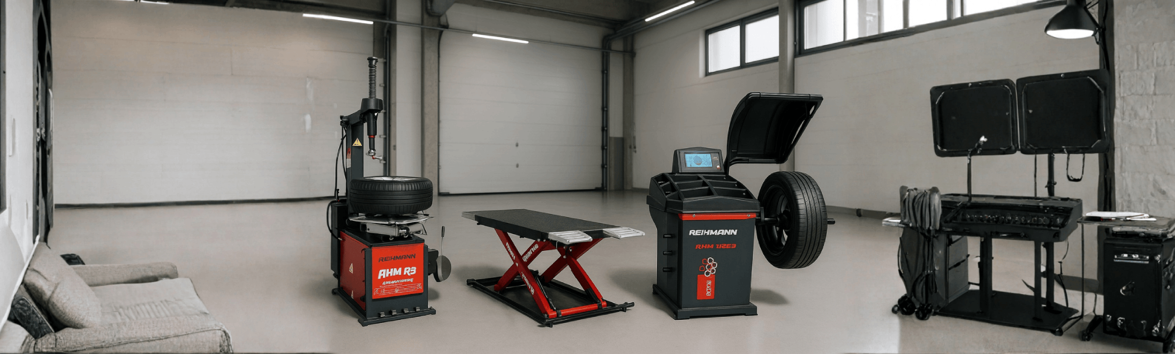 REIHMANN-Pachet vulcanizare complet si profesional 2" compus din dejantat+echilibrat+elevator foarfeca