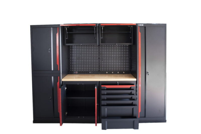 Banc de lucru tip Sistem modular mobilier de atelier 10 piese, negru cu rosu - HBM [6]