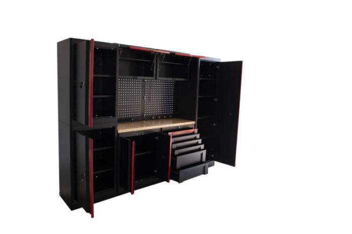 Banc de lucru tip Sistem modular mobilier de atelier 10 piese, negru cu rosu - HBM [7]