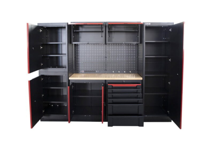 Banc de lucru tip Sistem modular mobilier de atelier 10 piese, negru cu rosu - HBM [8]