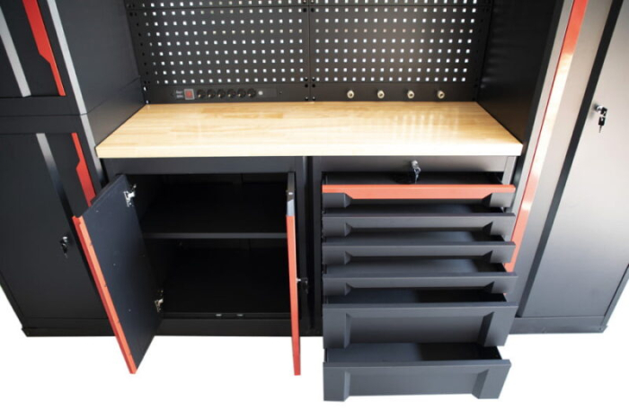 Banc de lucru tip Sistem modular mobilier de atelier 10 piese, negru cu rosu - HBM [2]
