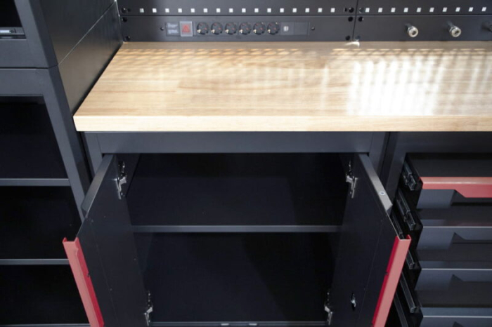 Banc de lucru tip Sistem modular mobilier de atelier 10 piese, negru cu rosu - HBM [9]