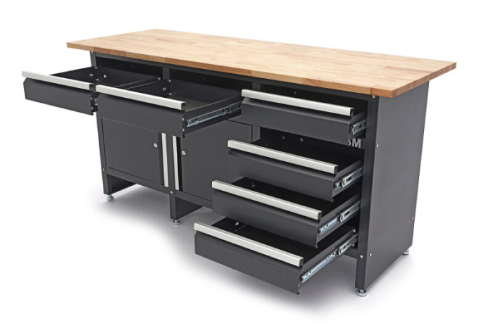 Banc de lucru cu 6 sertare, 2 usi si blat din lemn masiv 171cm - HBM [5]