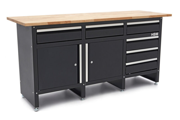 Banc de lucru cu 6 sertare, 2 usi si blat din lemn masiv 171cm - HBM [4]