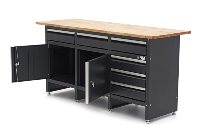 Banc de lucru cu 6 sertare, 2 usi si blat din lemn masiv 171cm - HBM [2]