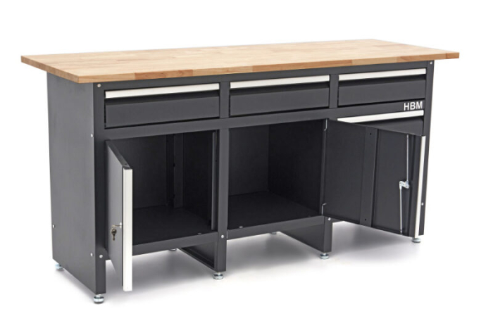 Banc de lucru cu 6 sertare, 2 usi si blat din lemn masiv 171cm - HBM [6]