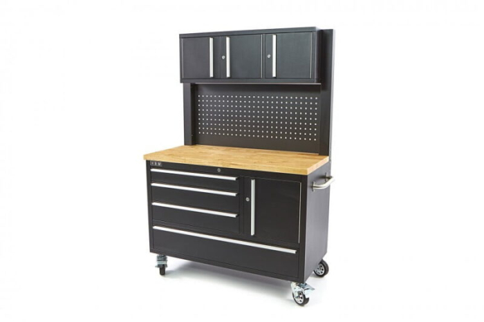 Banc de lucru cu blat din lemn masiv,182 cm, 4 sertare, panou si usa - HBM [7]