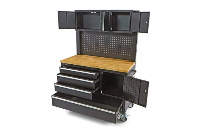 Banc de lucru cu blat din lemn masiv,182 cm, 4 sertare, panou si usa - HBM [2]