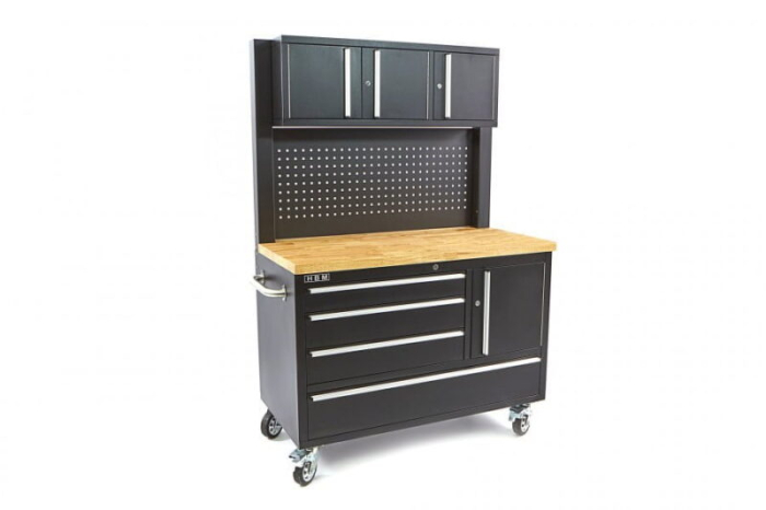 Banc de lucru cu blat din lemn masiv,182 cm, 4 sertare, panou si usa - HBM [6]