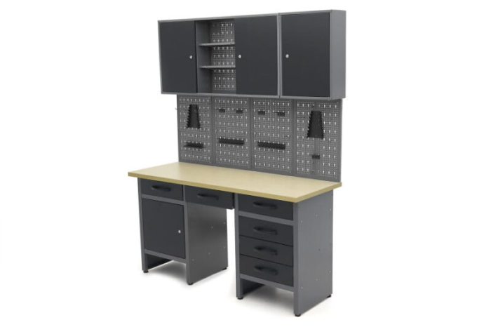 Banc de lucru cu usi si panou perforat 160 x 60 x 200 cm - HBM [2]