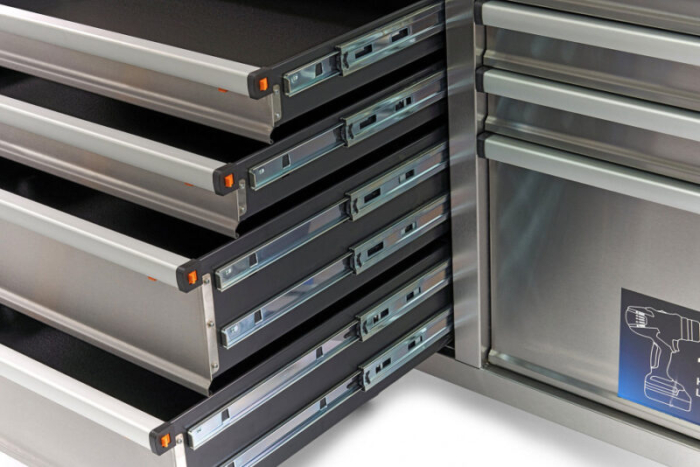 Banc de lucru din inox cu blat de lemn 158 cm cu 10 sertare - HBM [7]