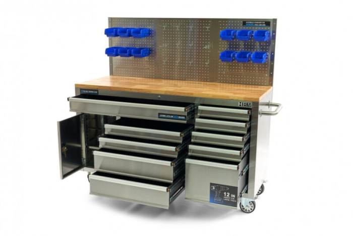 Banc de lucru din inox cu blat de lemn 158 cm cu 10 sertare - HBM [5]