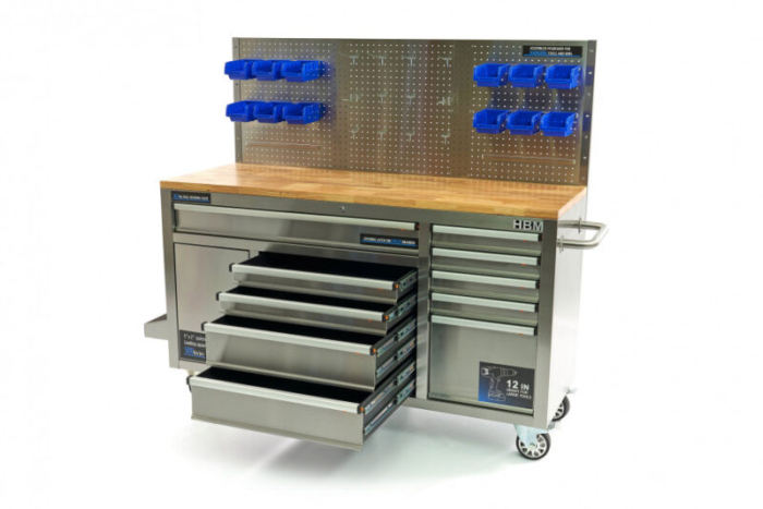 Banc de lucru din inox cu blat de lemn 158 cm cu 10 sertare - HBM [9]