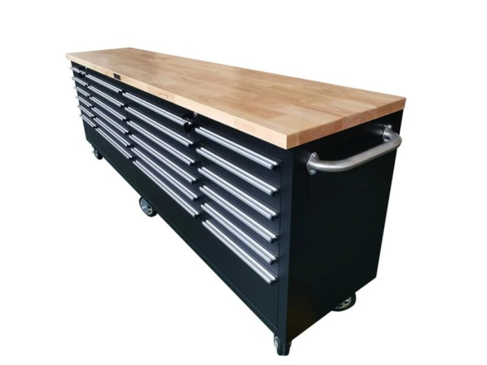 Banc de lucru negru cu blat din lemn masiv 258 cm - HBM [2]