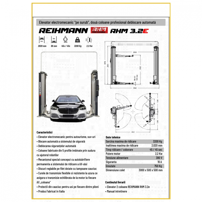 Elevator 2 coloane 3,2T electromecanic pe surub, 380V [2]