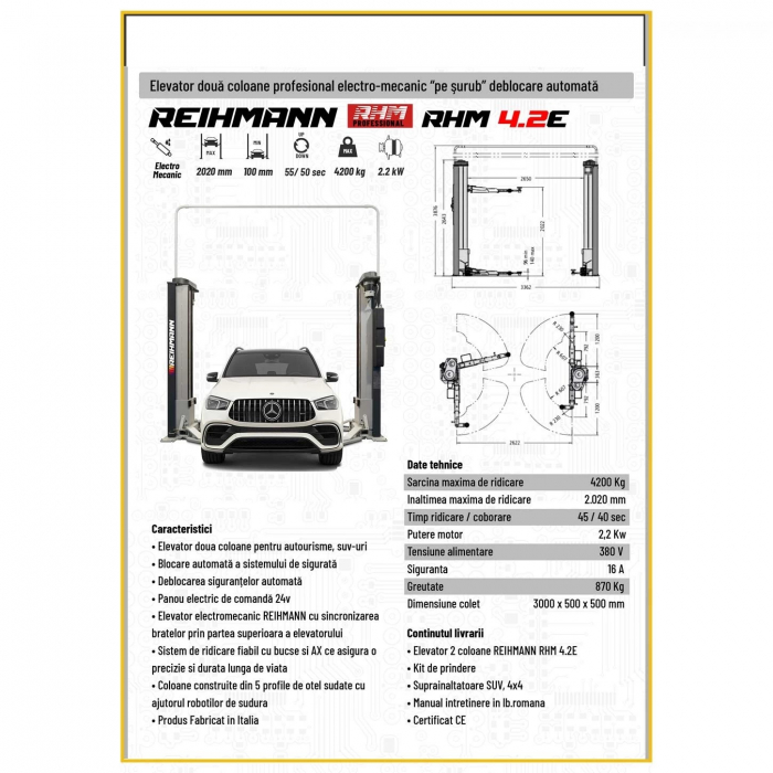 Elevator 2 coloane 4200 kg electromecanic pe surub, 380V [2]