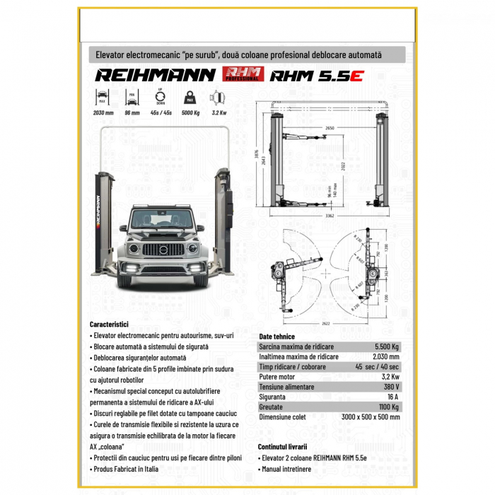 Elevator 2 coloane 5,5T electromecanic pe surub, 380V [3]