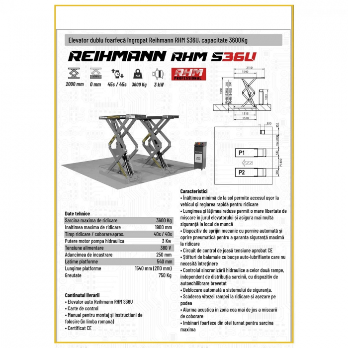 Elevator foarfeca montaj incastrat 3,6T - RHM S36U [2]