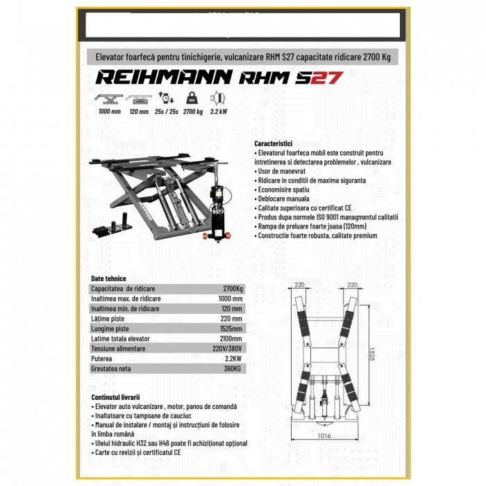 Elevator tip foarfeca pentru vulcanizare, 2,7T [3]
