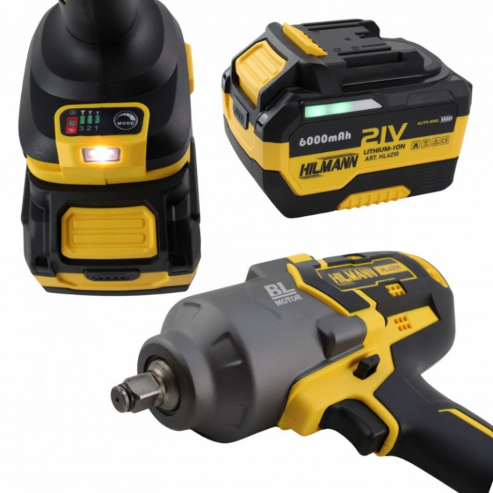 Cheie de impact 1/2" cu acumulator 1600 Nm cu baterie de 6 Ah, 21V [6]