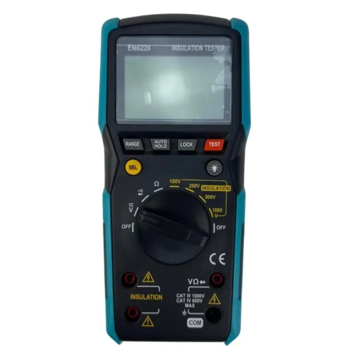 Tester digital profesional pentru măsurarea tensiunilor AC/DC, rezistenței, continuității, diodelor și rezistenței de izolație la 100V, 250V, 500V și 1000V [2]