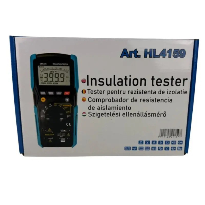 Tester digital profesional pentru măsurarea tensiunilor AC/DC, rezistenței, continuității, diodelor și rezistenței de izolație la 100V, 250V, 500V și 1000V [5]