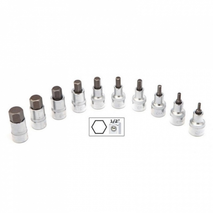 Trusa cu imbusuri hexagonale scurte 1/2", 10 buc. [3]