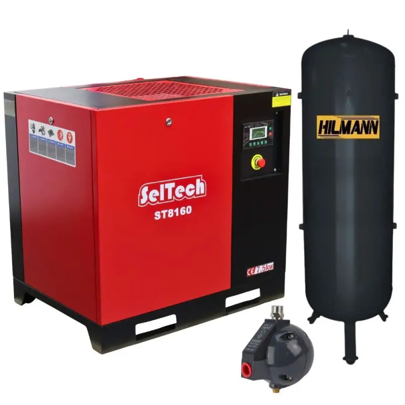 Echipamente atelier - Pachet Compresor cu surub Seltech Pachet74 7.5kW, 10 bar, butelie 270 litri si valva automata evacuare condens