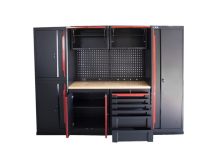 Banc de lucru tip Sistem modular mobilier de atelier 10 piese, negru cu rosu - HBM [5]