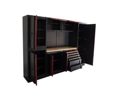 Banc de lucru tip Sistem modular mobilier de atelier 10 piese, negru cu rosu - HBM [6]