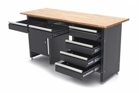 Banc de lucru cu 6 sertare, 1 usa si blat din lemn masiv 171 cm - HBM